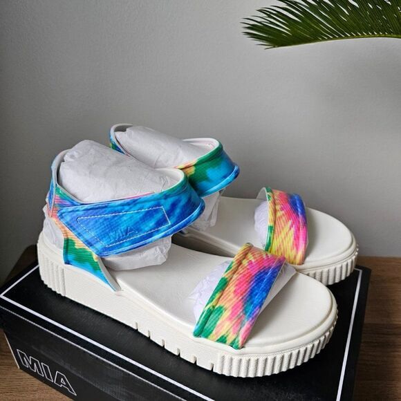 NEW IN BOX MIA MARI MTY RUBBER TIE DIE STYLE SANDALS STRAPPY SIZE 8.5 - Picture 6 of 11